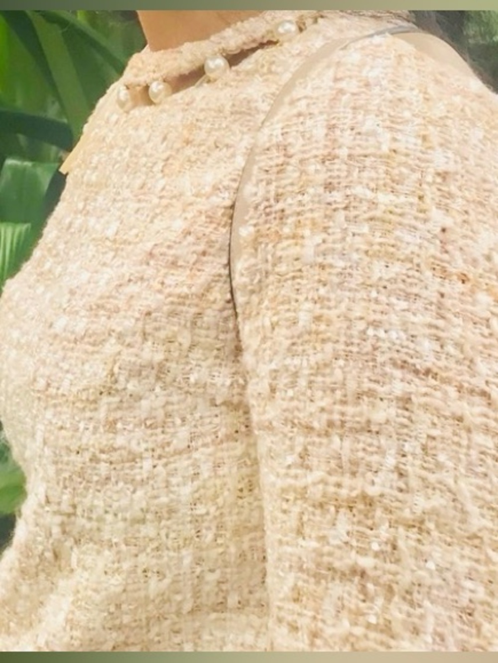 twik Cream Tweed Pearl-Trim Long Sleeve Top